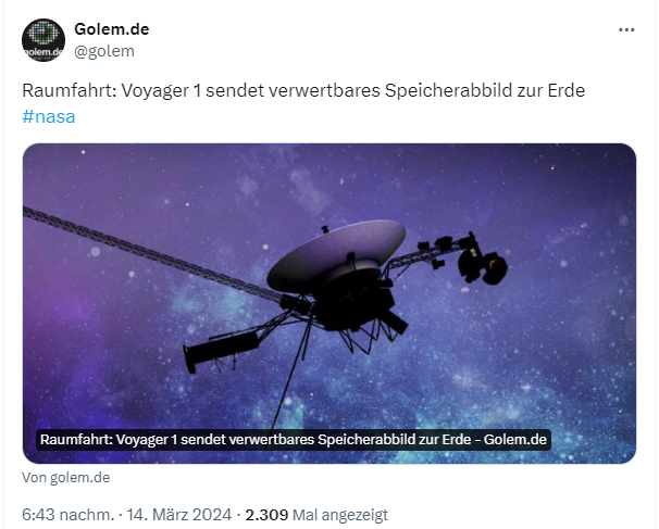 Voyager 1 sendet Speicherdump