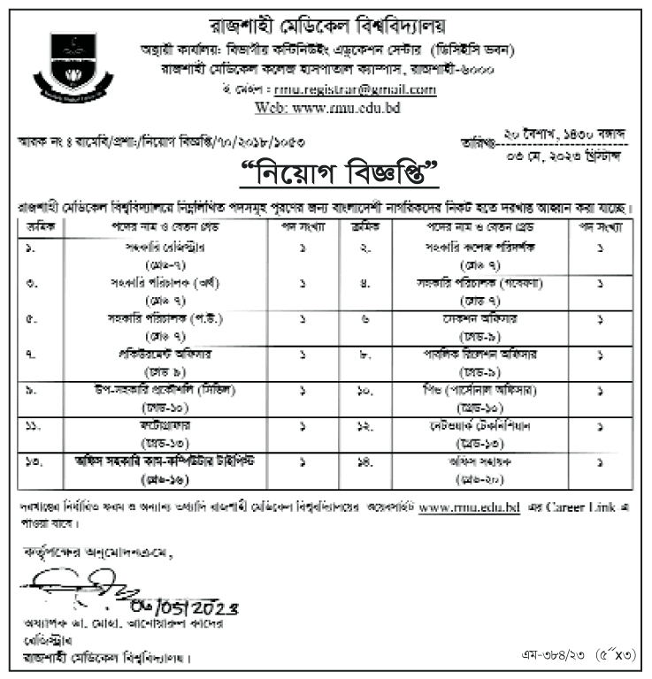 Rajshahi Medical College Hospital RMC Job Circular 2024