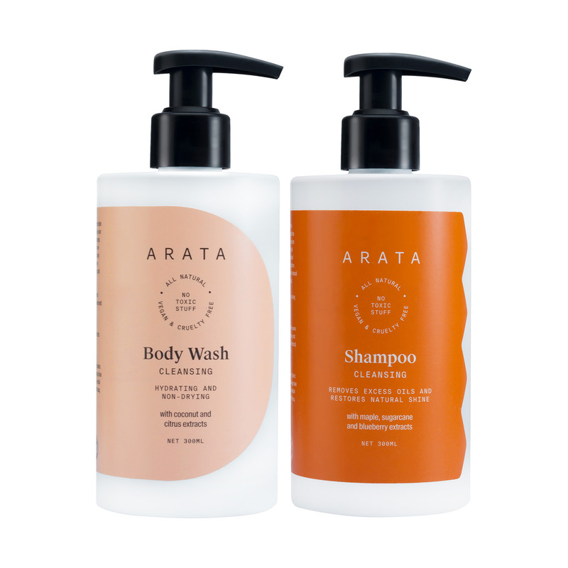 Arata Natural Bath Essentials with Cleansing Shampoo & Body Wash