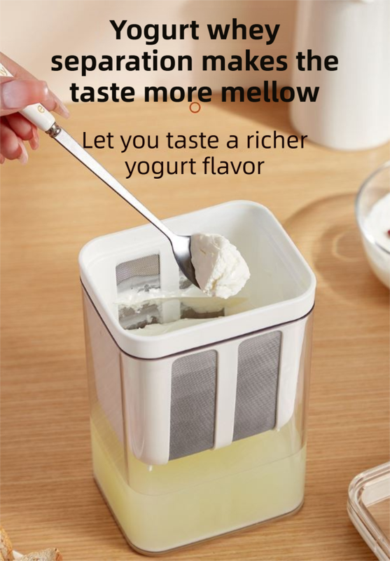 White Premium Greek Yogurt Strainer with Removable 304 Stainless Steel Fine Mesh & Transparent Airtight Storage Container