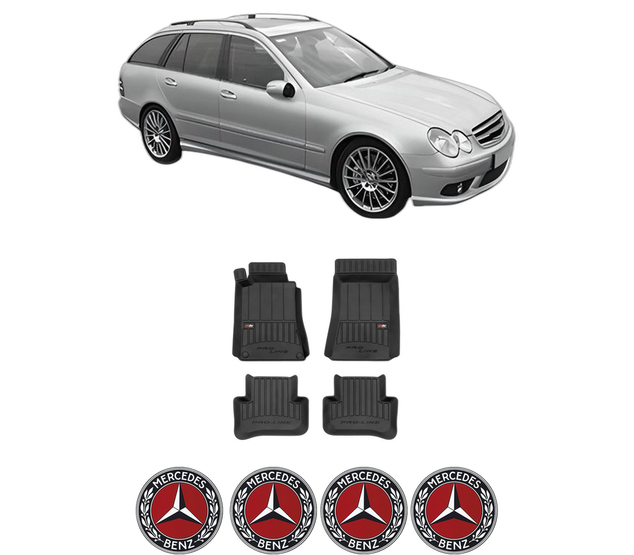 Set covorase presuri MERCEDES-BENZ C-CLASS T-Model (S203) din 2001-2007, auto, din cauciuc thermoplastic, 4 Stickere auto cu MERCEDES-BENZ