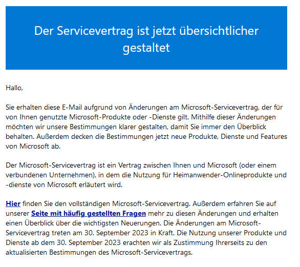 Änderungen am Microsoft Servicevertrag