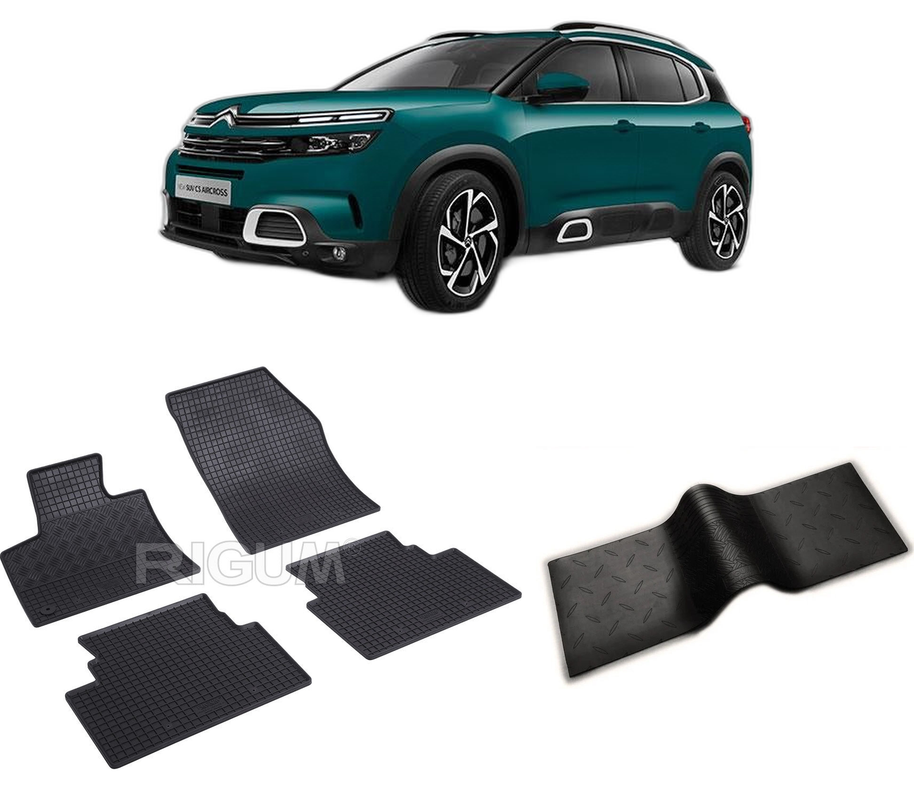 Set covorase auto CITROEN C5 AIRCROSS din 02.2019-PREZENT, cu covoras tunel median, CAROSERIE SUV, Presuri cauciuc 100%, compatibil cu autoturismul CITROEN C5 AIRCROSS, Rigum
