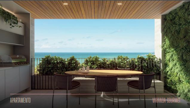 Varanda gourmet do apartamento 101m² do Unique Paiva com vista para o mar