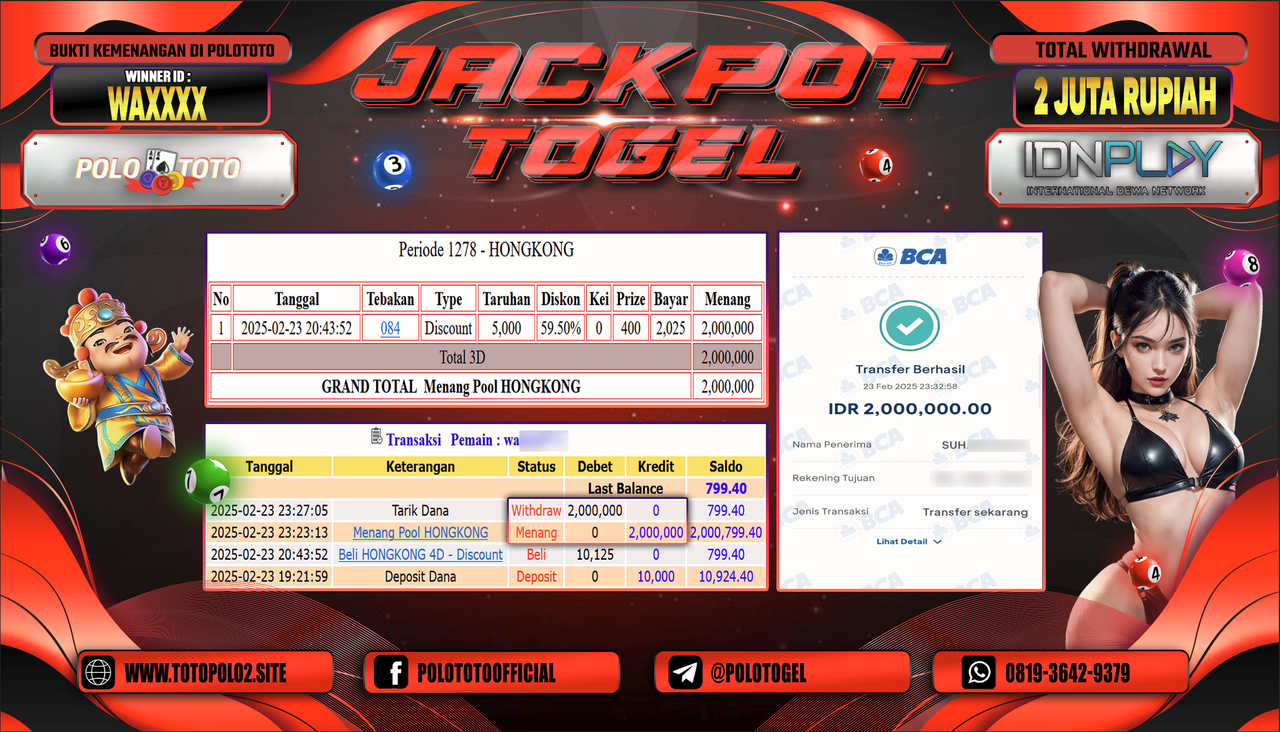 POLOTOTO JACKPOT TOGEL PASARAN HONGKONG Rp.2.000.000,- LUNAS