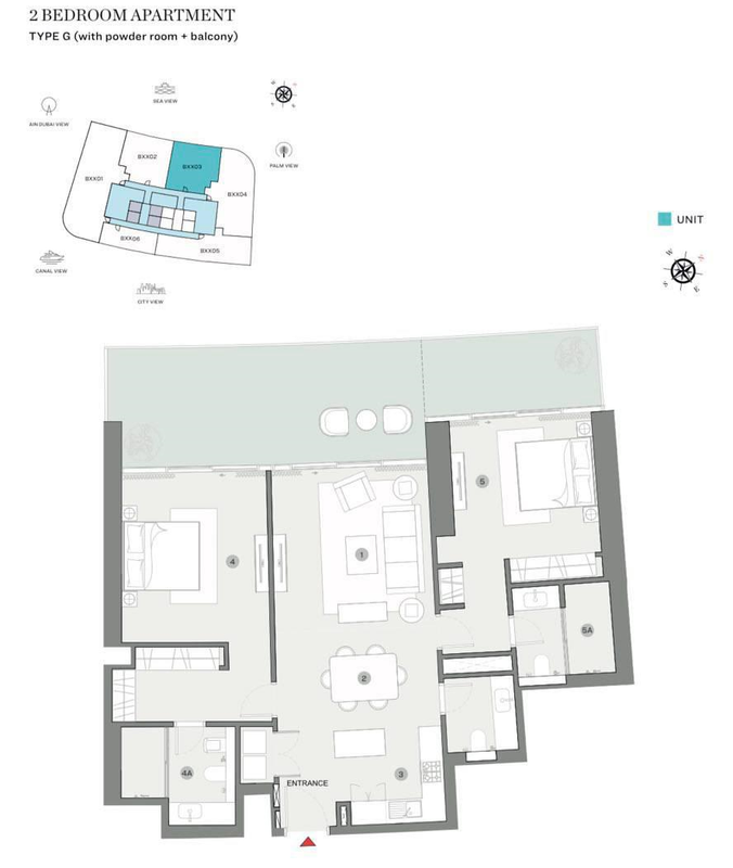 Detailed 2-BR apartment floorplan layout from Sobha SeaHaven Tower B showing room distribution, living areas, bedrooms, and balcony configuration presented as a Sobha SeaHaven Distress Deal unit layout