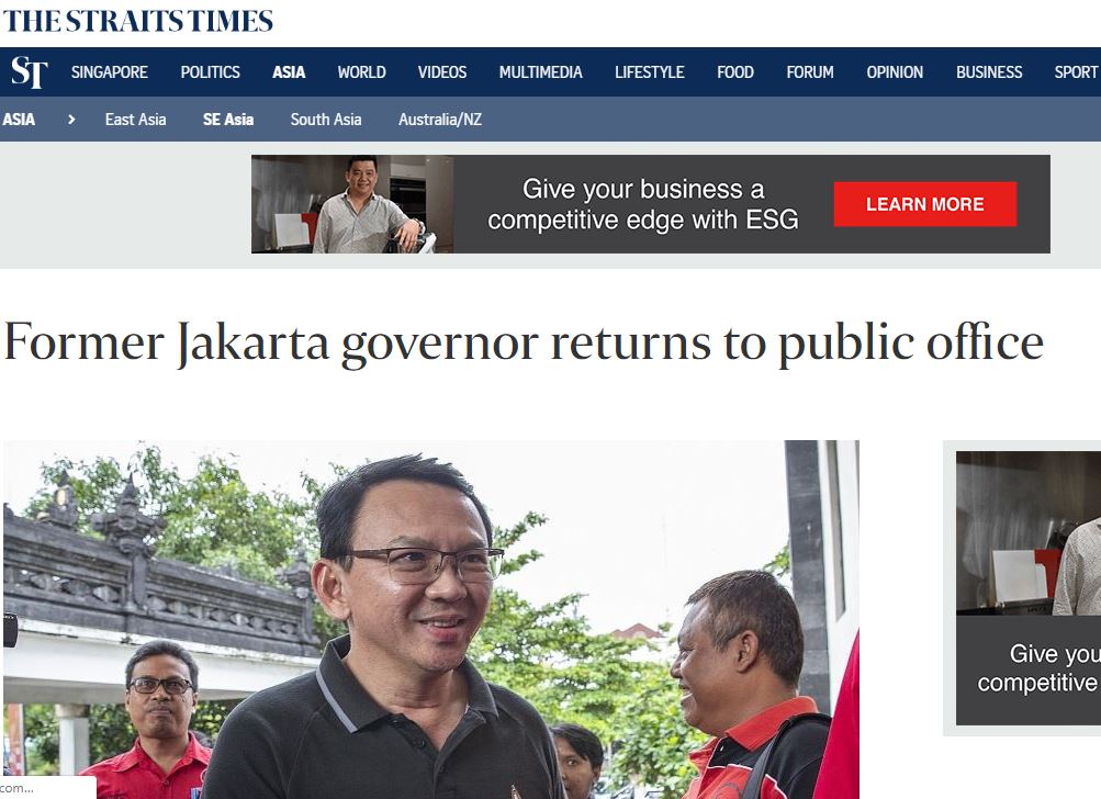 Berita Ahok di media Singapura