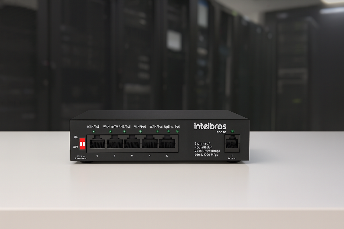 Switch Intelbras S1105G-P com visão frontal das portas