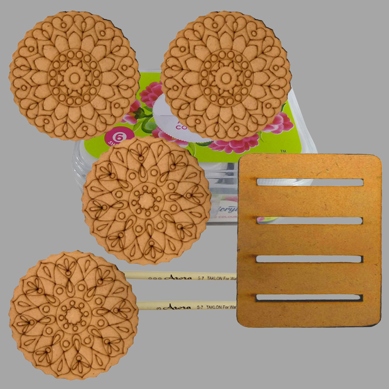 Penkraft Pen Mandala on Engraved round MDF Tea Coasters Hobbyist level DIY Kit with Free video tutorial