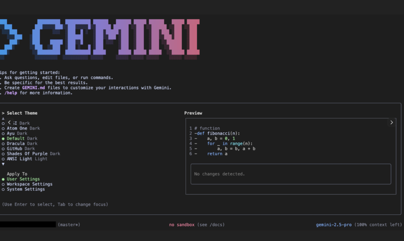 Gemini CLI 초기 화면