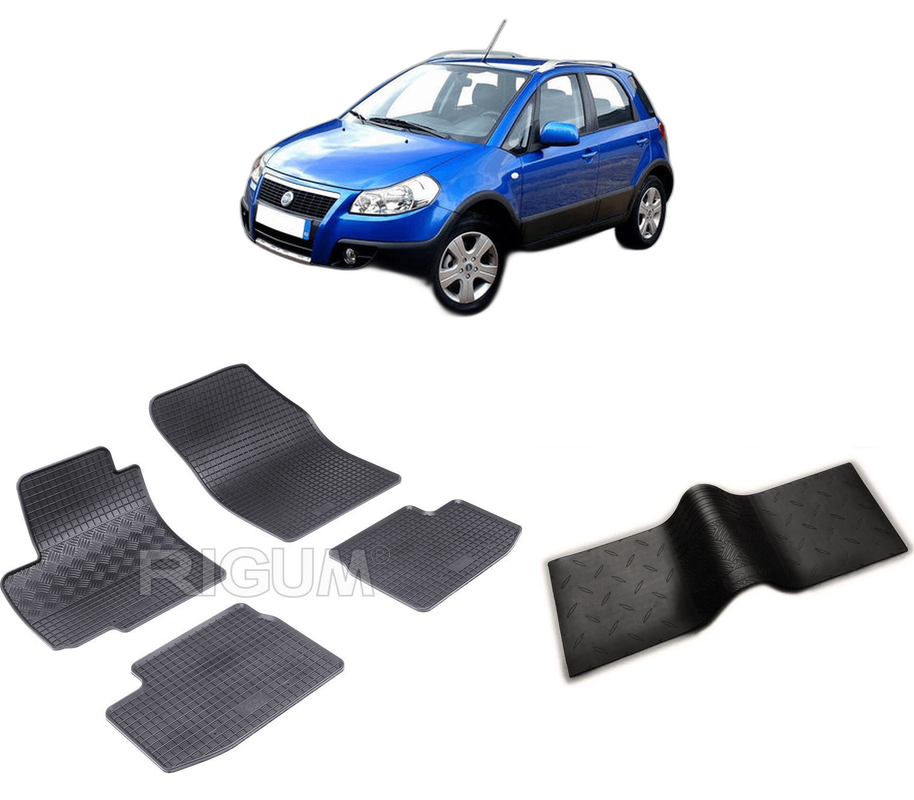 Set covorase auto FIAT SEDICI din 2006-08.2013, cu covoras tunel median, CAROSERIE SUV, Presuri cauciuc 100%, compatibil cu autoturismul FIAT SEDICI, Rigum