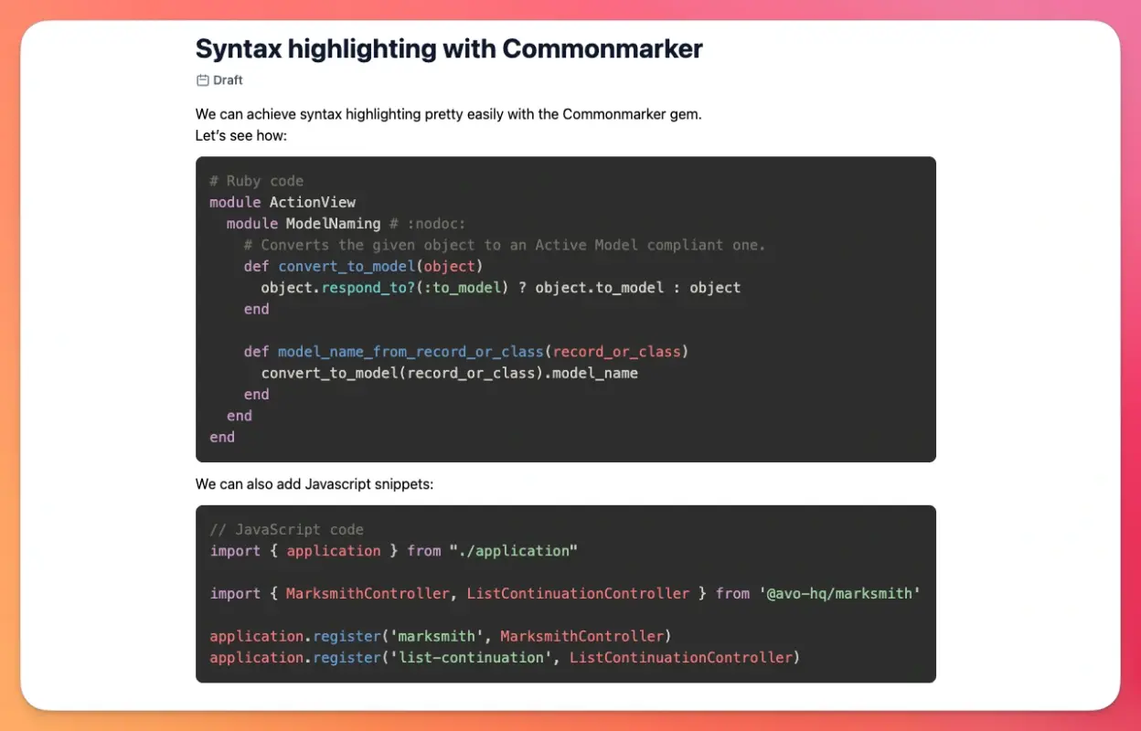 Syntax highlighting with Commonmarker