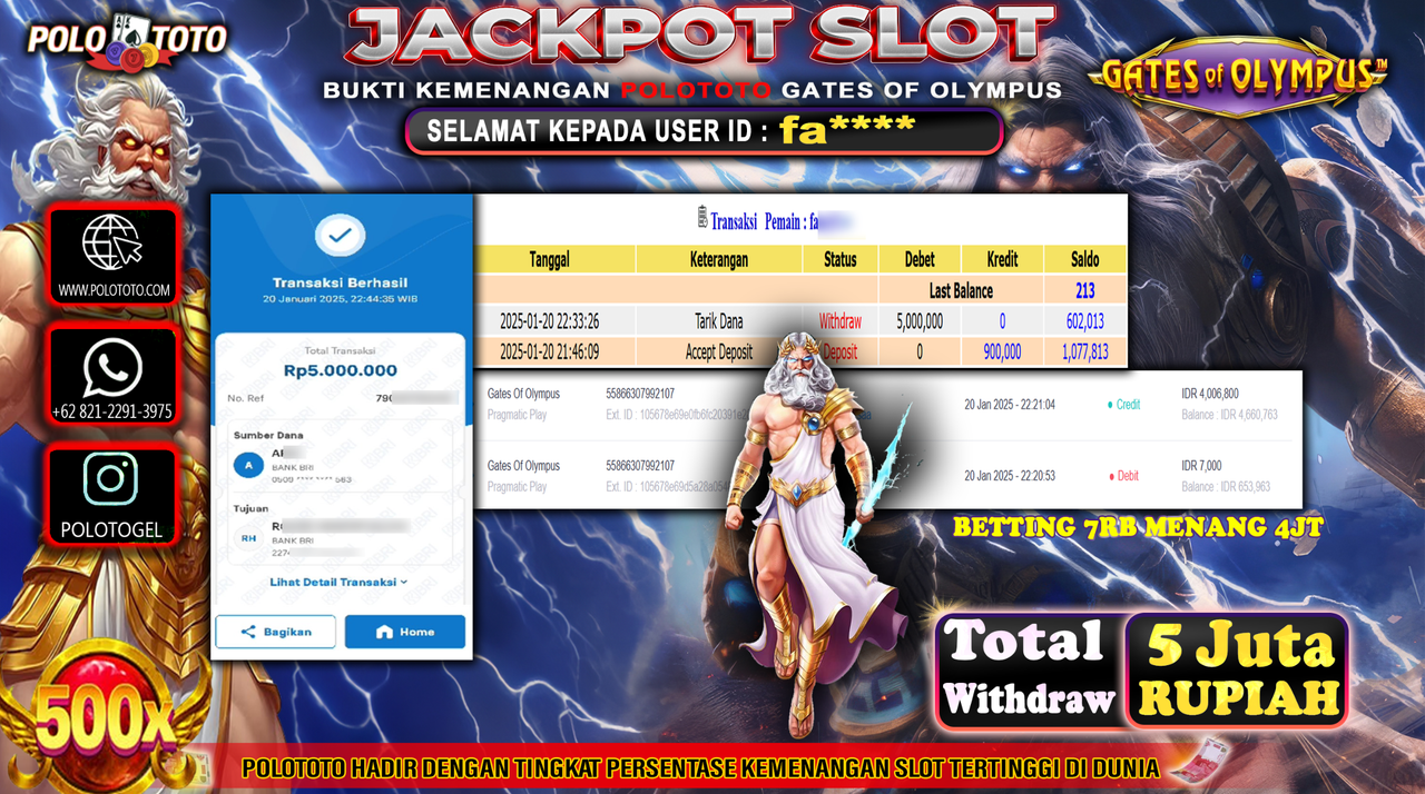 POLOTOTO JACKPOT SLOT GATES OF OLYMPUS Rp.5,000.000,-
