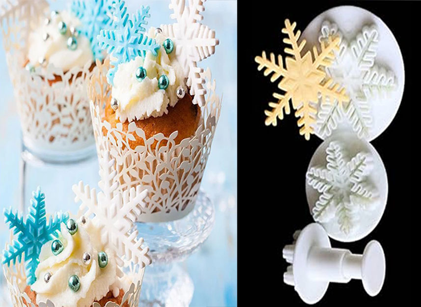 Molde cortador estrella copo de nieve para muffin tortas navidad 3pz