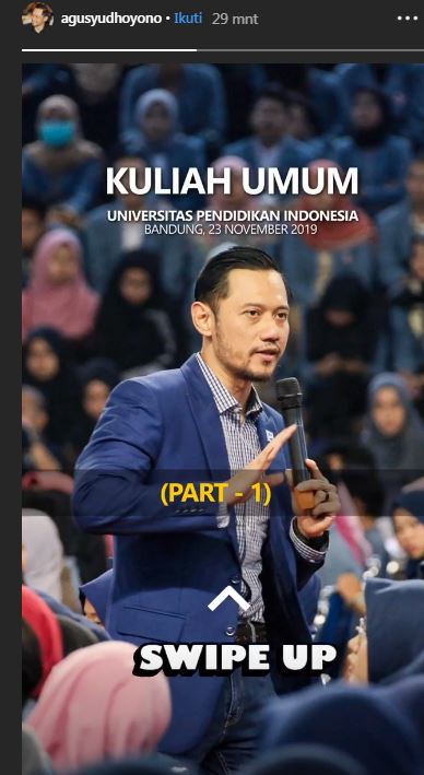 AHY belum bisa menemani istri dan anaknya yang dirawat di rumah sakit karena tengah mengisi acara kuliah umum di UPI Bandung