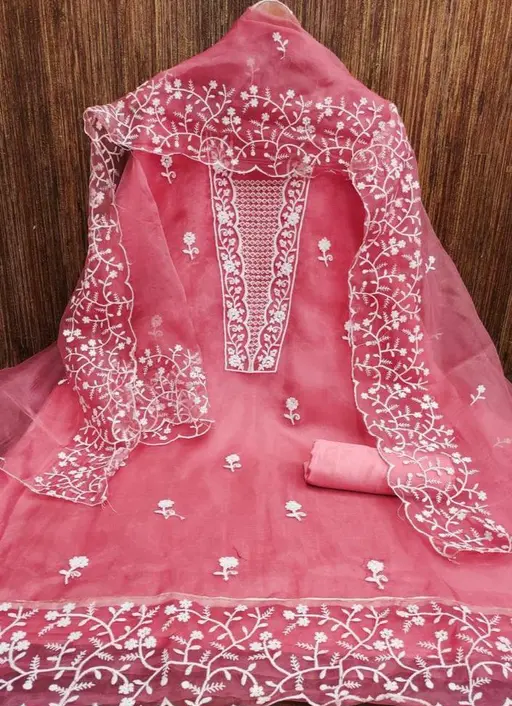 Women Pink Embroidered Organza Suits & Dress Materials
(R117)