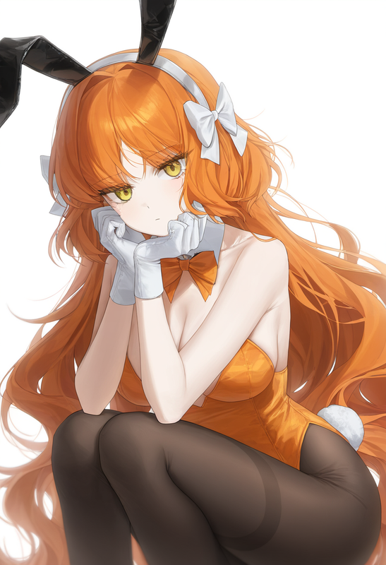 depth of field, 1girl, ishmael (limbus company), bare shoulders, orange leotard, s-1106911262