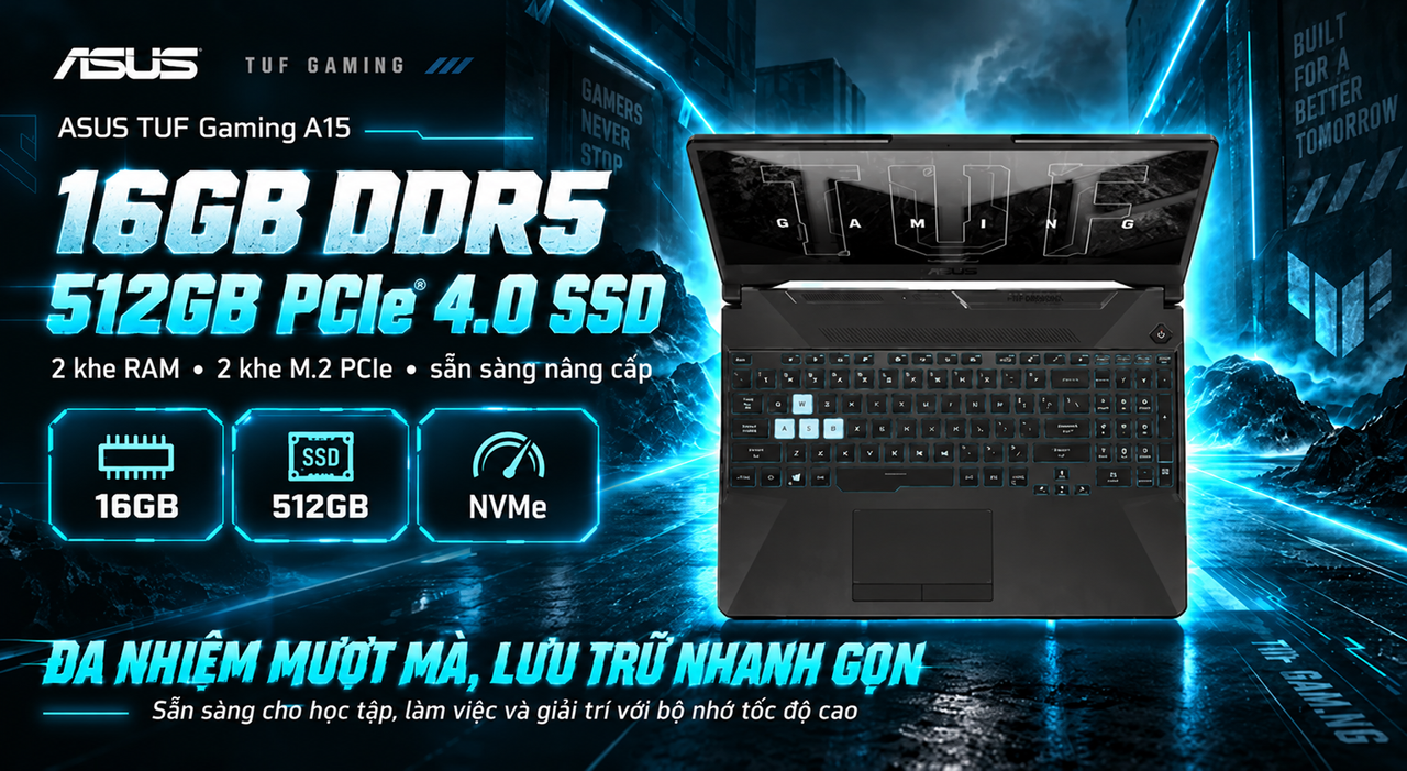 ASUS TUF Gaming A15 Sức mạnh 16GB DDR5