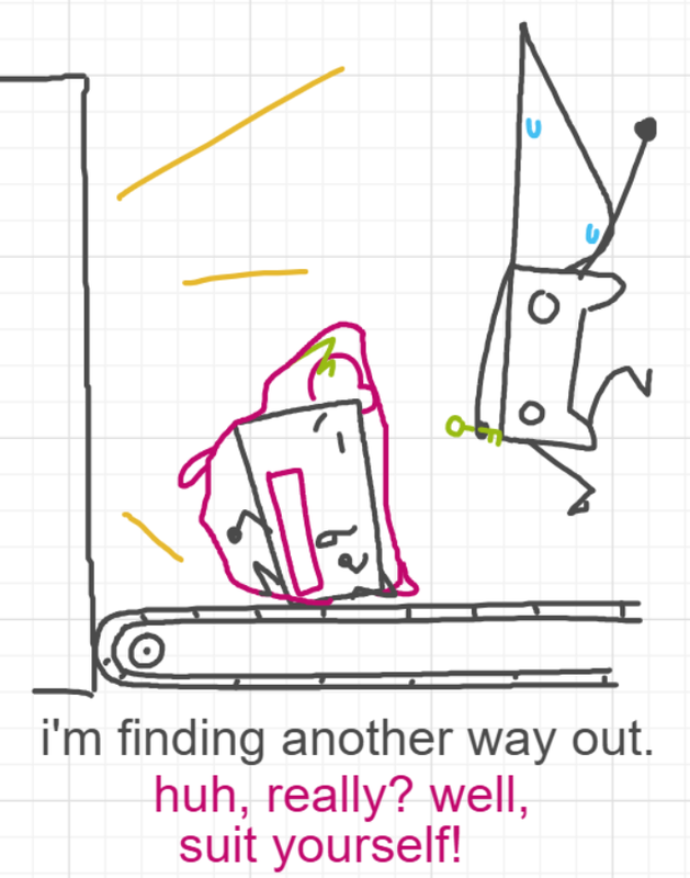 A panel from You're In Danger, Boy, episode seven of the Board Boards object show by Furretwalk/WalkingFurret.