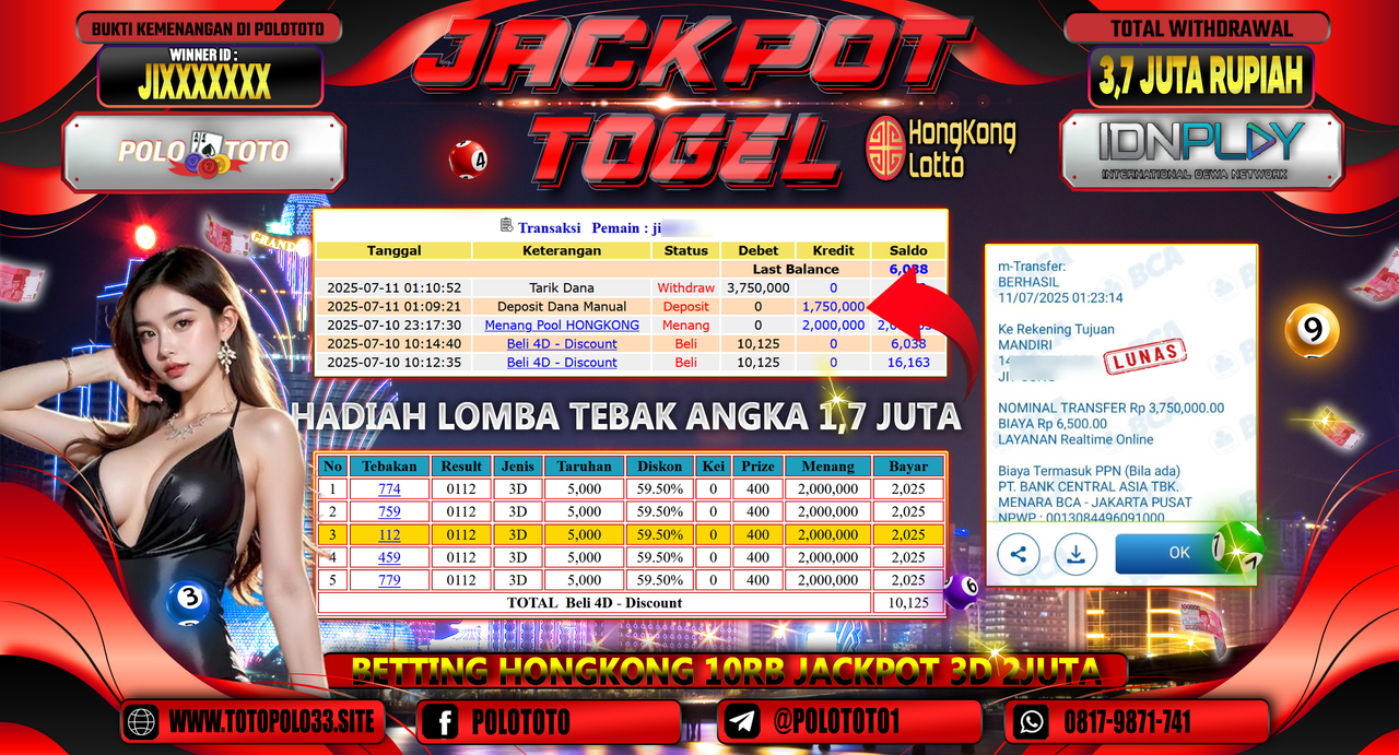 POLOTOTO JACKPOT TOGEL HONGKONG LOTTO Rp.3.750.000,-