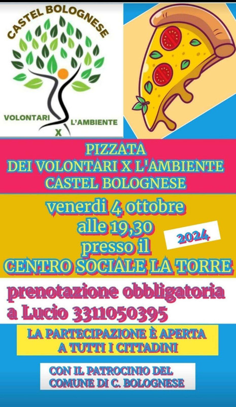 Pizzata dei Volontari x l’Ambiente venerdì 4 ottobre