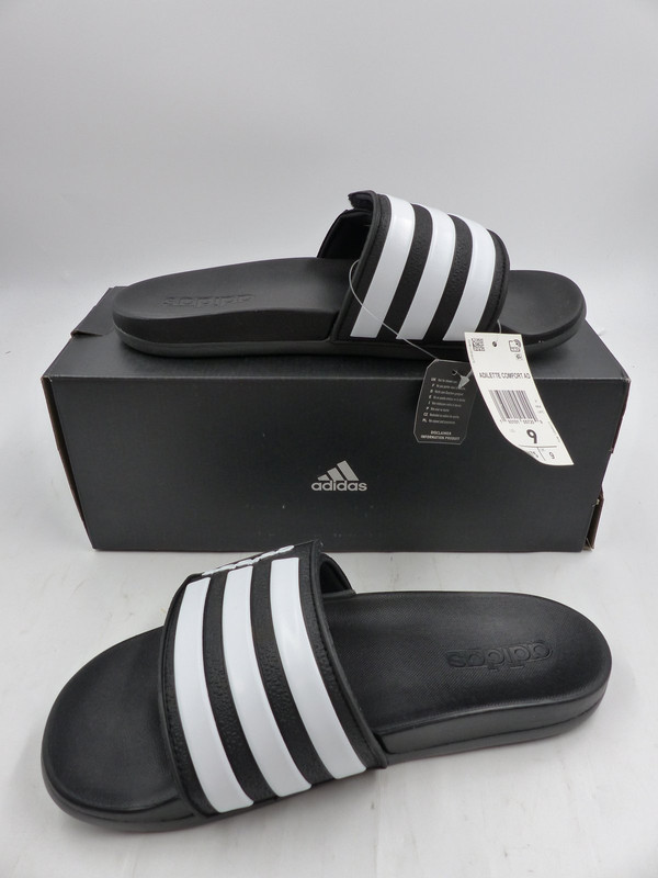 ADIDAS BLACK/WHITE ADILETTE COMFORT ADJ SLIDE SIZE US M 9 EG1344 BRAND NEW  EU 43 | MDG Sales, LLC