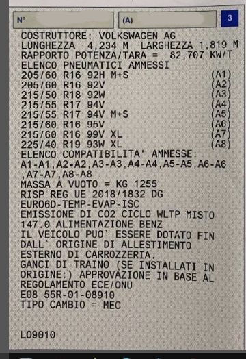 Misure pneumatici a Libretto 1.5 TSI - T-Roc Club