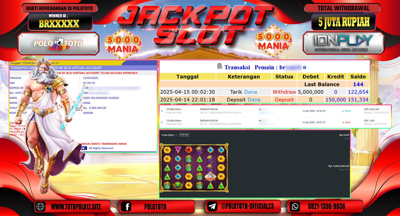 POLOTOTO JACKPOT SLOT 15.000X MANIA Rp.5.000.000,-