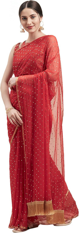 Womanista Chiffon Mukaish Saree Side View