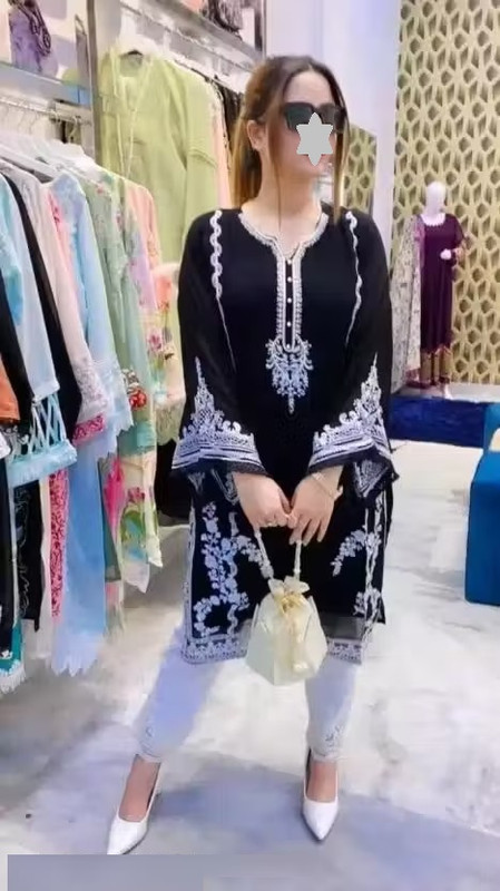 Snizvi | Women's Georgette Chikankari Embroidered Straight Kurta - Elegant Pakistani Suit for Festive & Casual Wear Color 1 (KS120)