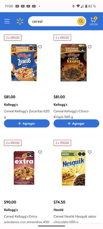 Walmart - 2 x 90 en cereales 
