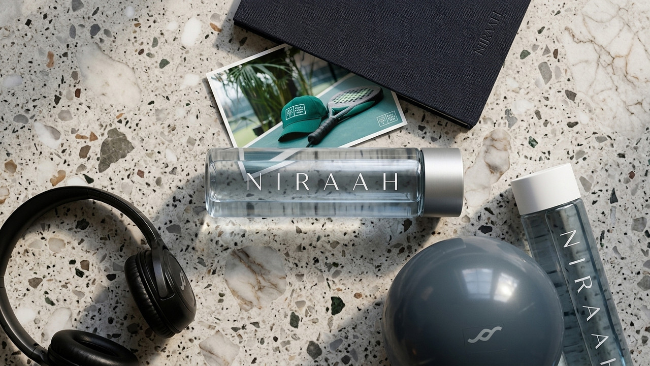 Niraah flatlay with modern lifestyle accessories, representing daily refinement