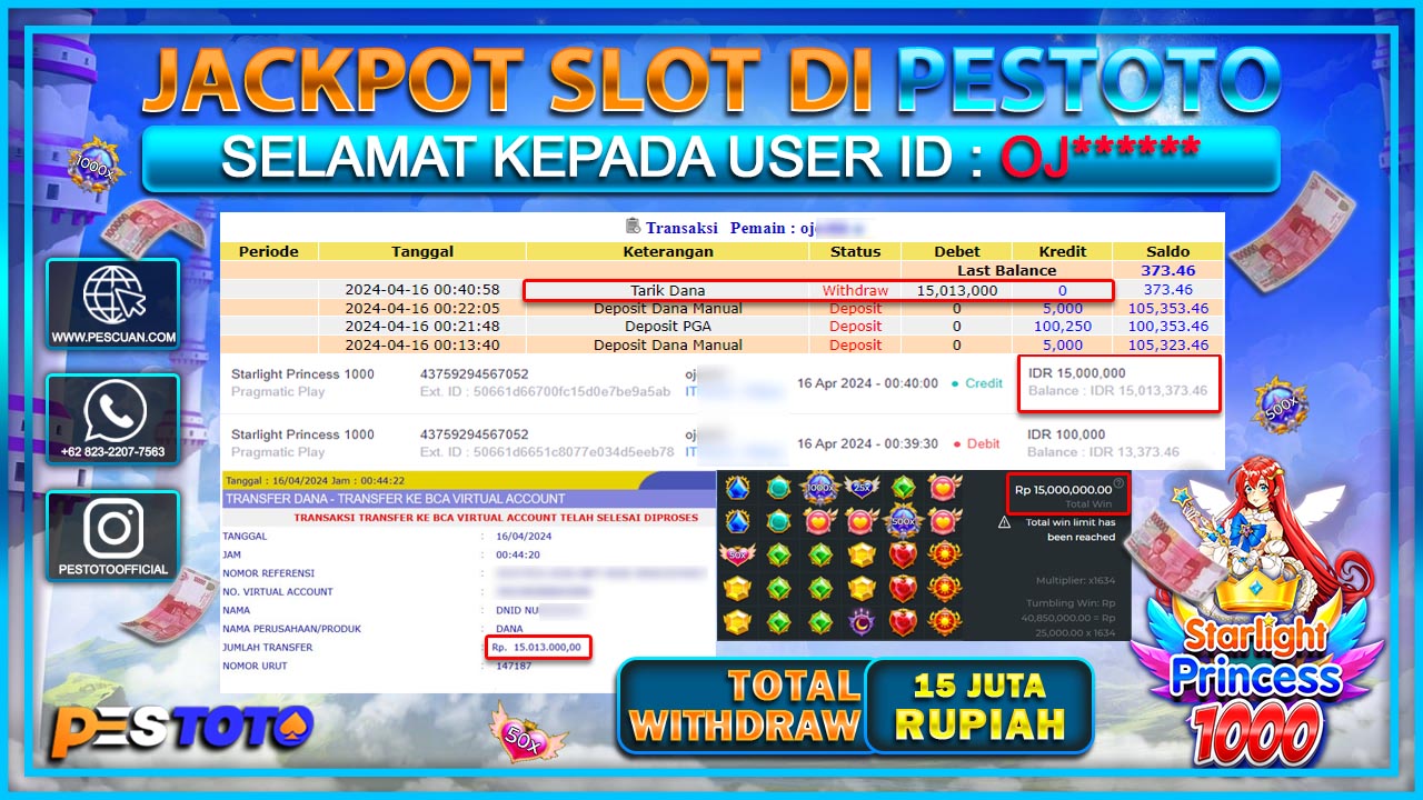 HANYA DI PESTOTO JP PASTI DI BAYAR LUNAS DAN CEPAT!!!!!! JP SLOT { STARLIGHT PRINCES 1000 } Rp.15.013.000 !!!!!