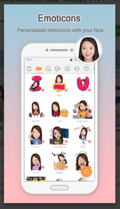 Fitur emoticon dalam aplikasi MomentCam