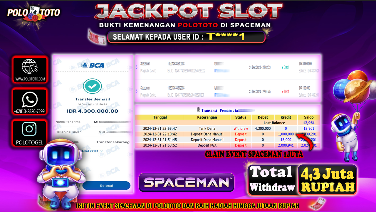 POLOTOTO JACKPOT SLOT SPACEMAN Rp.4,300.000,-