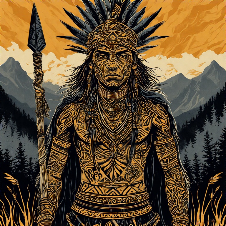 A-tribal-warrior-in-woodcut-st-38