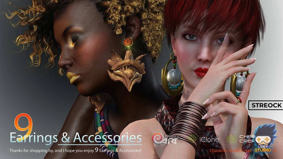 [ICLONE 7/8 & CC3/4] 9 Earrings & Accessories PBR