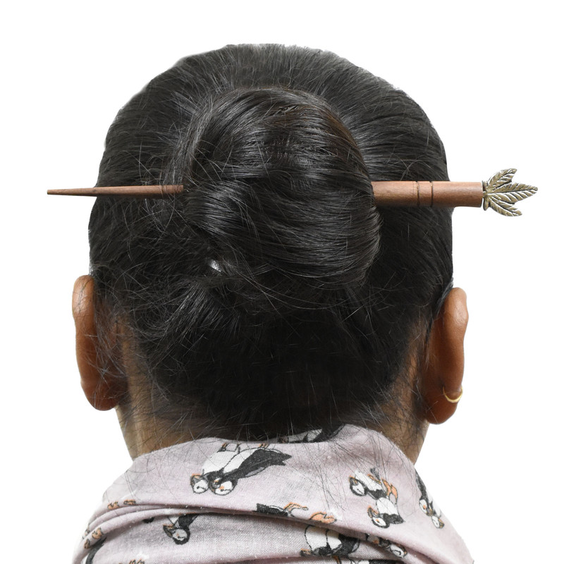 Women Juda Hair Pin Wood & Metal Handmade Beautiful Design Traditional Stick Pin - Picture 18 of 40