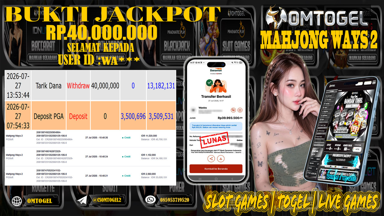 OMTOGEL JACKPOT PG SOFT MAHJONG WAYS 2   Rp,40,000,000,- DIBAYAR LUNAS