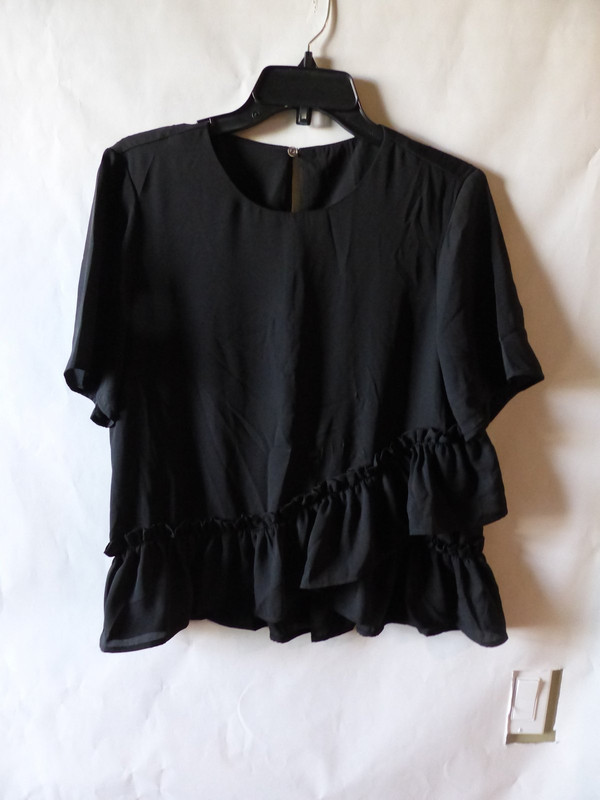 ASOS DESIGN WOVEN T SHIRT WITH RUFFLE HEM IN BLACK WMNS SIZE 8 1738119