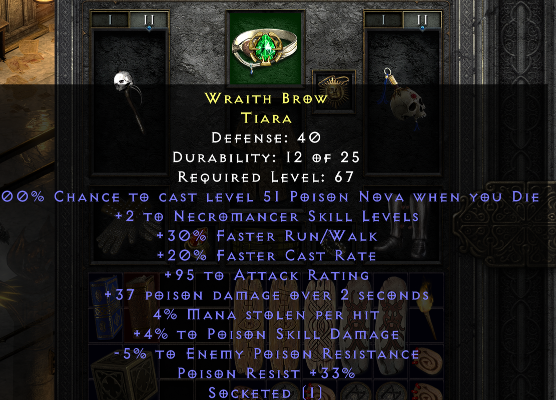 Necro Tiara 2skill/30frw/20fcr/33psn Resis/95ar 1s Topic d2jsp