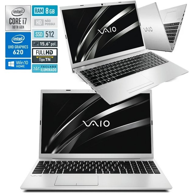 Notebook Vaio FE15 VJFE52F11X-B1312S Intel Core i7-10510U 8GB 512GB SSD M.2 15.6″ Full HD Windows 10 Home – Prata