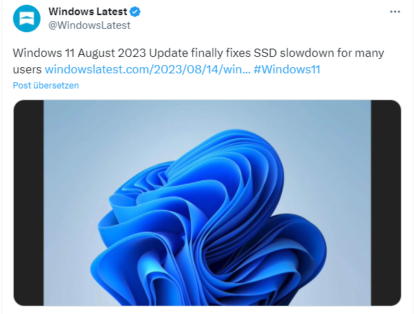 Windows 11 SSD performance issues and August 2023 updates