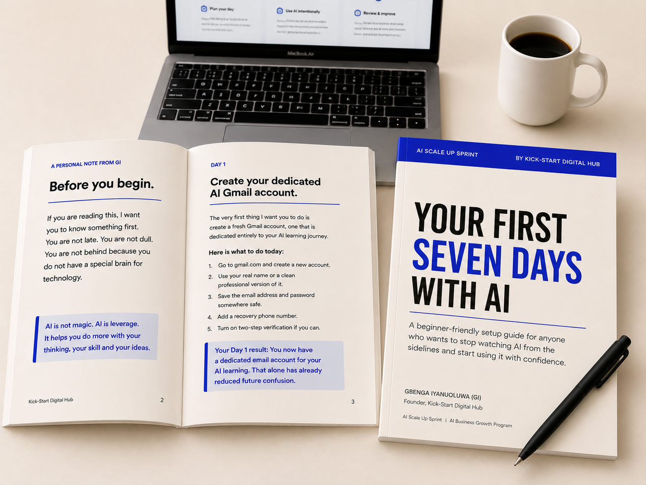 Product mockup of Your First 7 Days With AI