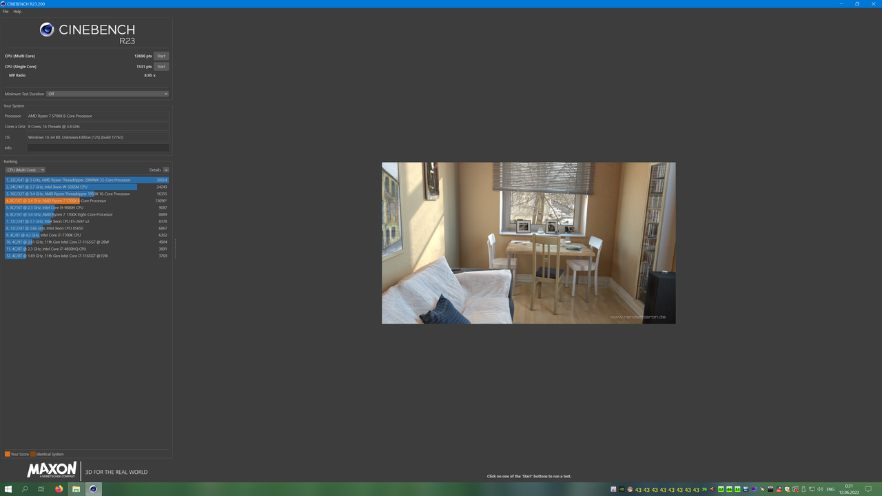 Cinebench 23 Ryzen7 5700X Results
