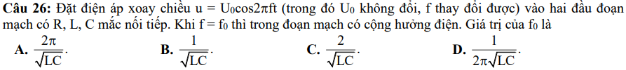 Câu 26 đề thi thử TN THPT môn vật lý sở GD và ĐT Bắc Giang lần 2 năm 2023