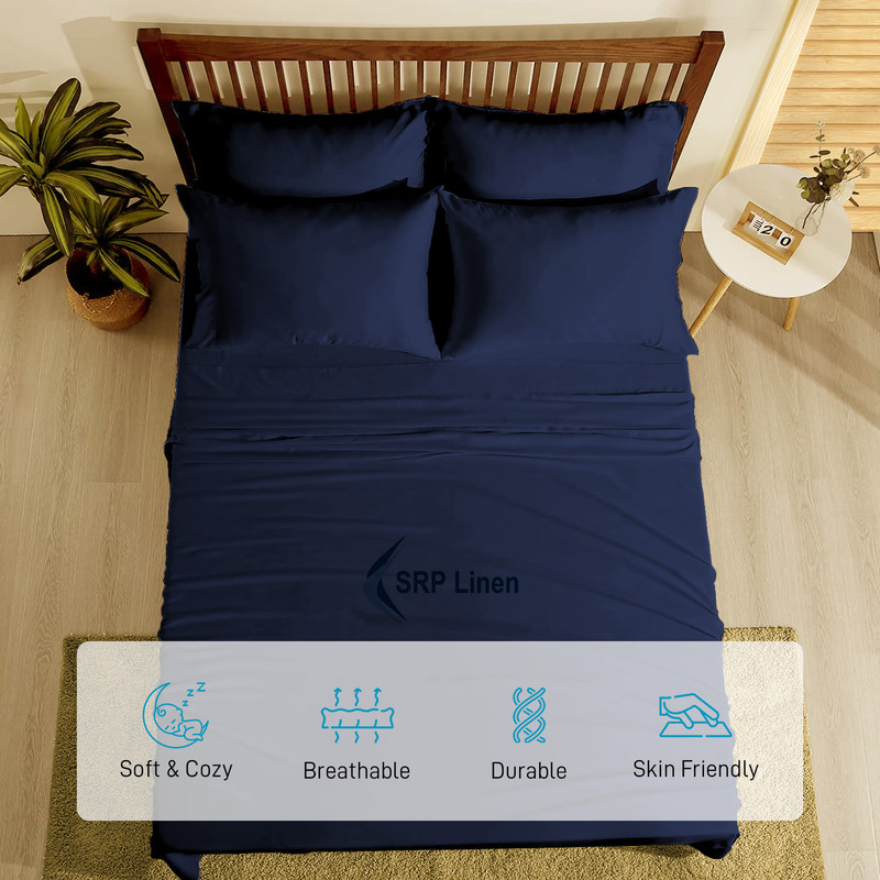 Picture of Hotel Brand 1000 Thread Count 6-Piece Extra Deep Pocket Super Soft Sheet Set Fit Upto 22 Inches Deep Pocket, Solid Pattern, 100% Egyptian Cotton @ 'hotellinen' (King, Navy Blue)