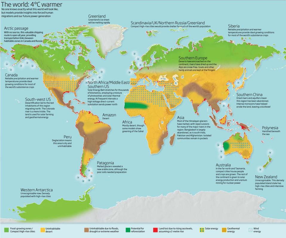 Mappa: mondo più caldo di 4°C? Ecco le conseguenze