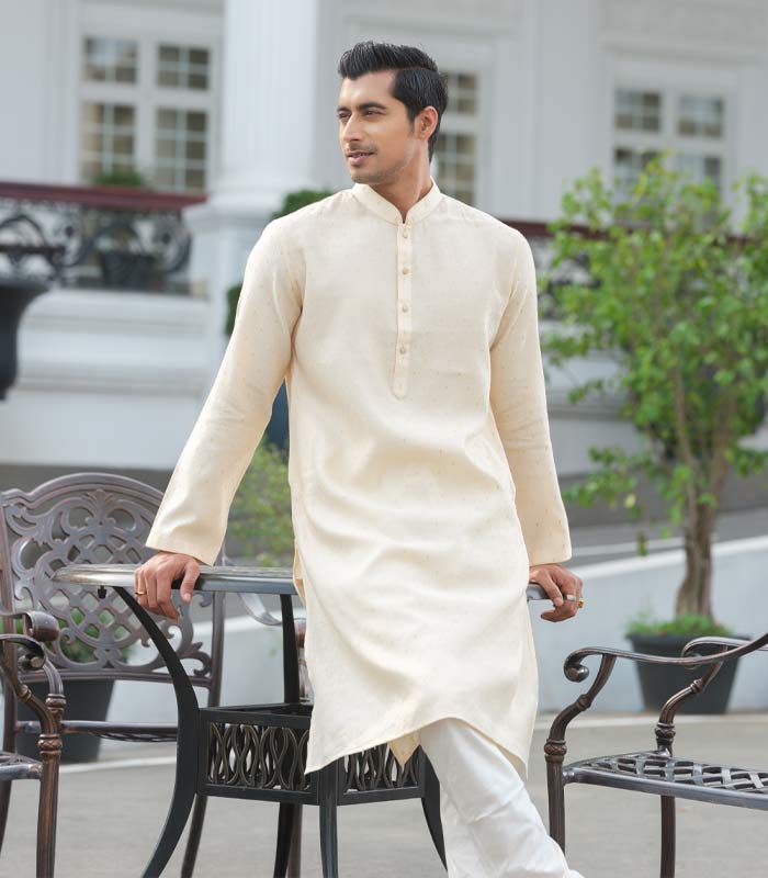 Men’s Exclusive Punjab & Pajama : Cream Design