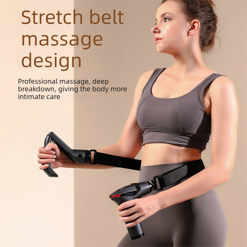 Dark grey Professional Massage Gun with Extension Handle and Back Strap 12 Speeds Deep Tissue Muscle Relief for Home Gym and global Athletes